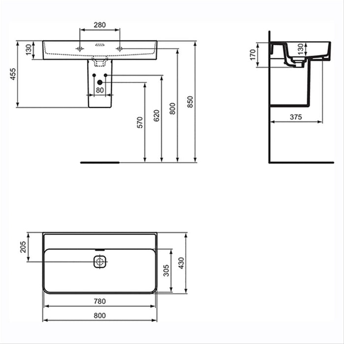 Sottini Fusaro / Ideal Standard Strada II 800mm Vanity Unit - Wall Hung 2 Drawer Unit & Vanity Basin - Matt Grey Anthracite - Unbeatable Bathrooms