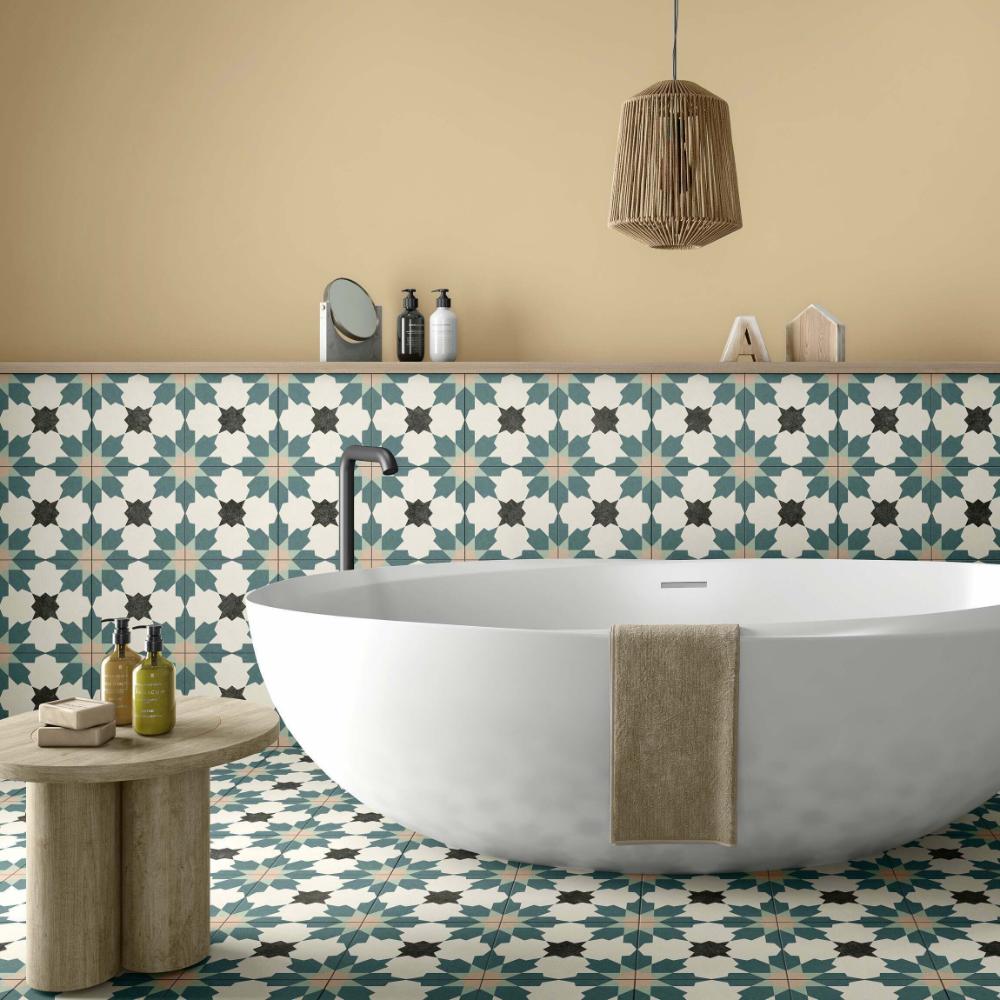Splendour Bouquet 450x450 Blue Matt Patterned Wall and Floor Tiles