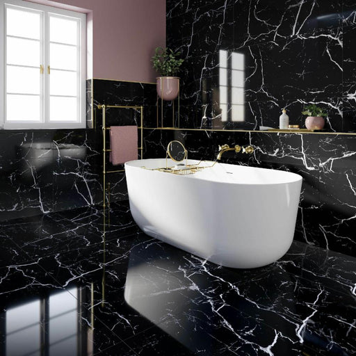 Splendour Genova 1200x600 Black Polished Marble Effect Tiles - Unbeatable Bathrooms