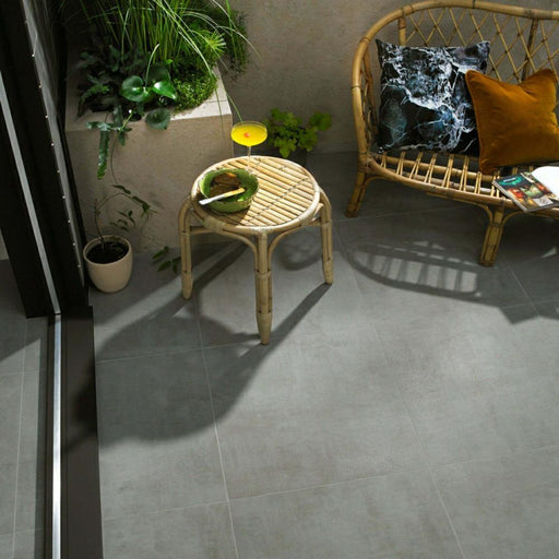Splendour Grava 593x593 Grey Concrete Effect Slabs Tiles - Unbeatable Bathrooms