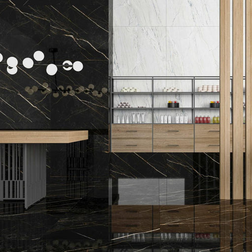 Splendour Kalahari Black 1200x600 Marble Effect Tiles - Unbeatable Bathrooms