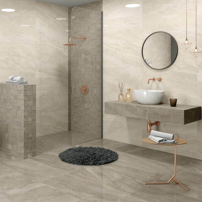 Splendour Kashmir 600x300 Hueso Pulido/Leviglass Marble Effect Tiles - Unbeatable Bathrooms