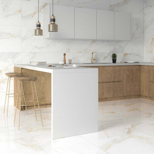 Splendour Marshall 1200x1200 Gold Vein Polished Marble Effect Tiles - Unbeatable Bathrooms