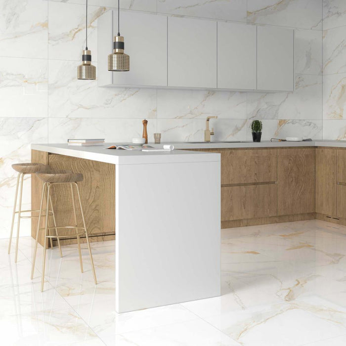 Splendour Marshall 1200x1200 Gold Vein Polished Marble Effect Tiles - Unbeatable Bathrooms