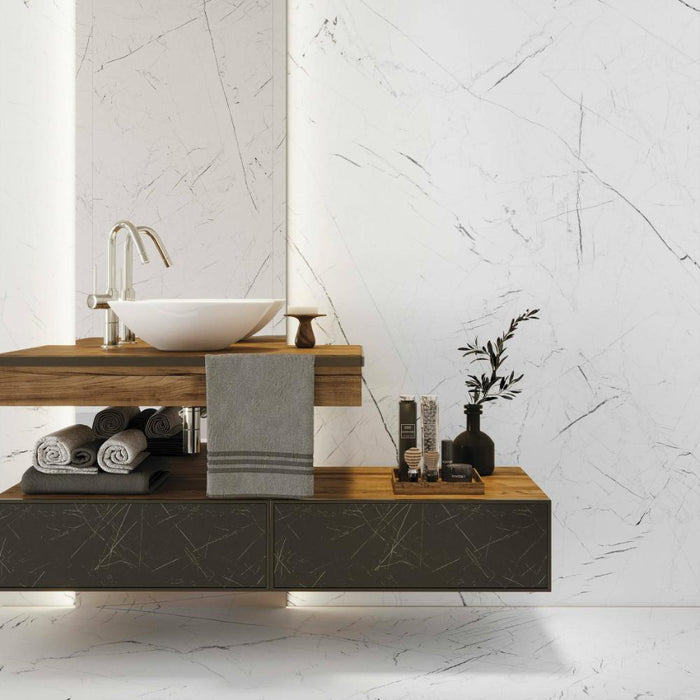 Splendour Matt Marmo 1197x597 Thassos White Porcelain Tiles - Unbeatable Bathrooms