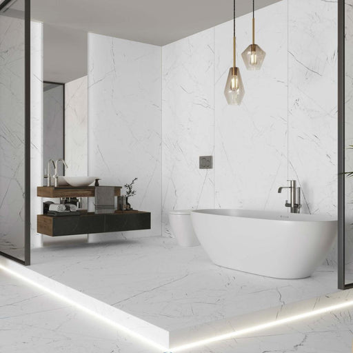 Splendour Matt Marmo 1197x597 Thassos White Porcelain Tiles - Unbeatable Bathrooms