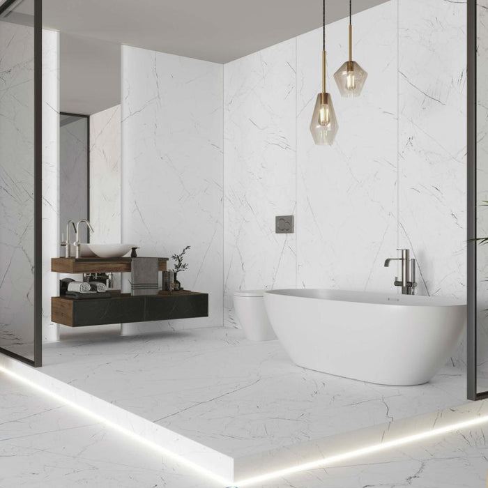 Splendour Matt Marmo 1197x597 Thassos White Porcelain Tiles - Unbeatable Bathrooms