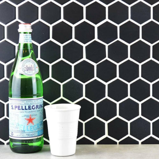 Splendour Pixel 321x278Black Hexagon Matt Tiles - Unbeatable Bathrooms