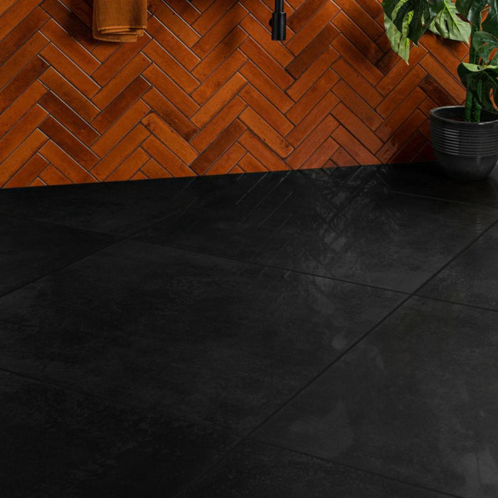 Splendour Stardust 898x898 Black Lapato Tiles - Unbeatable Bathrooms
