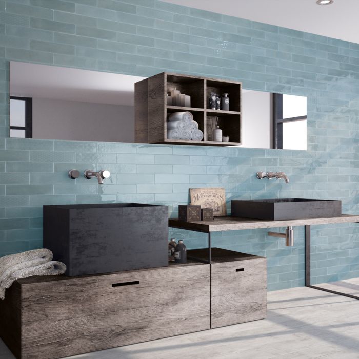 Opal Subway 300 x 75 Wall Tile - Sky Light Blue (Per M²) - Unbeatable Bathrooms